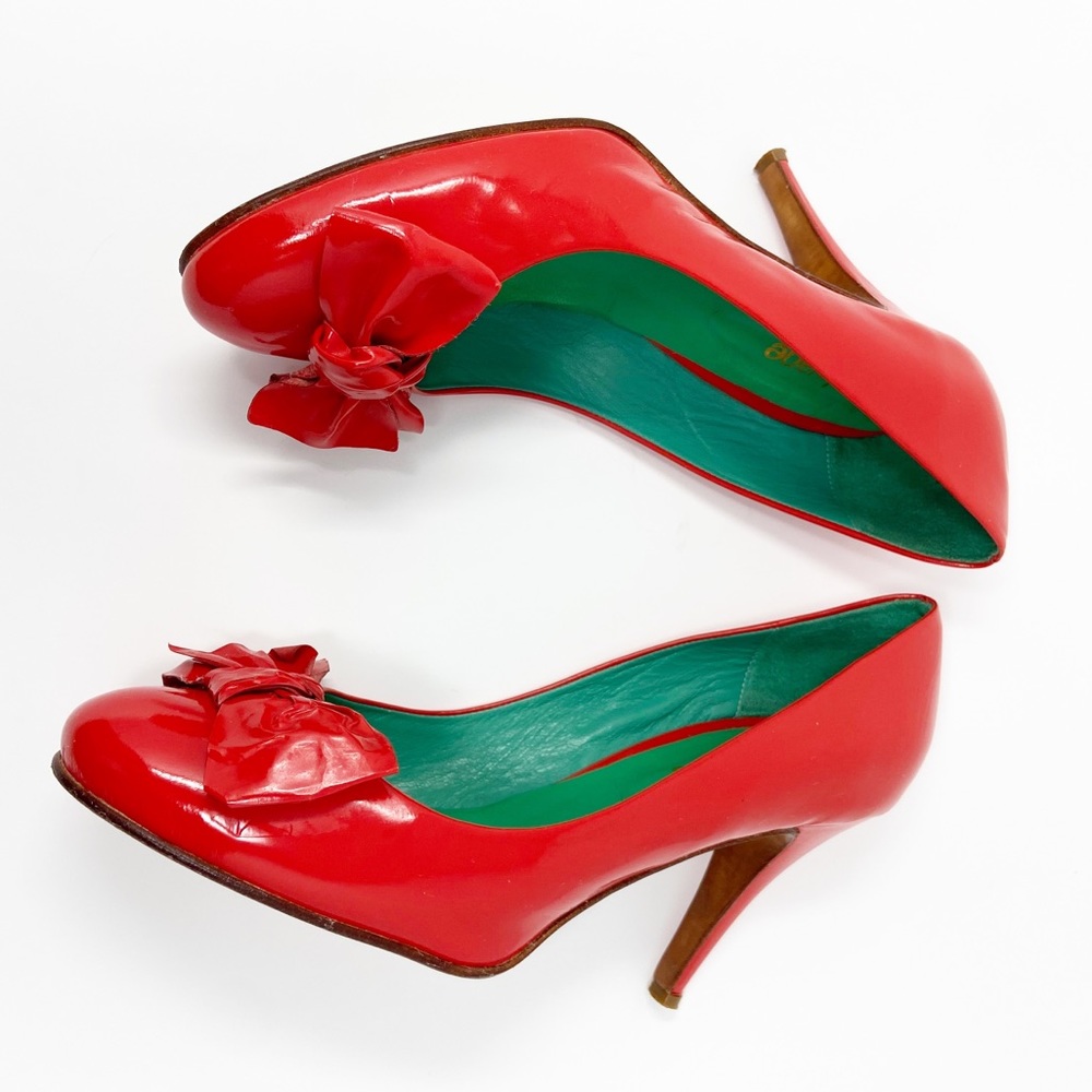 Sibyl Vane handmade patent leather pinky red heels